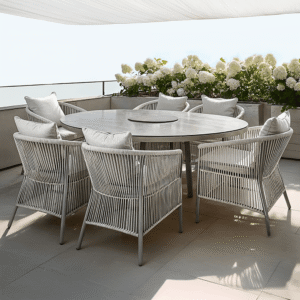 Algarve Outdoor Cream & Taupe Rope Weave Oval 6 Seater Dining Set