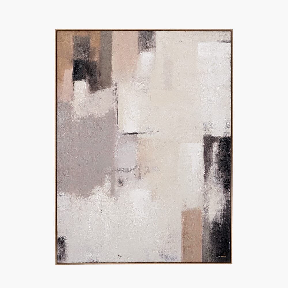 Alisona Neutral & Grey Textured Abstract Canvas with Natural Frame