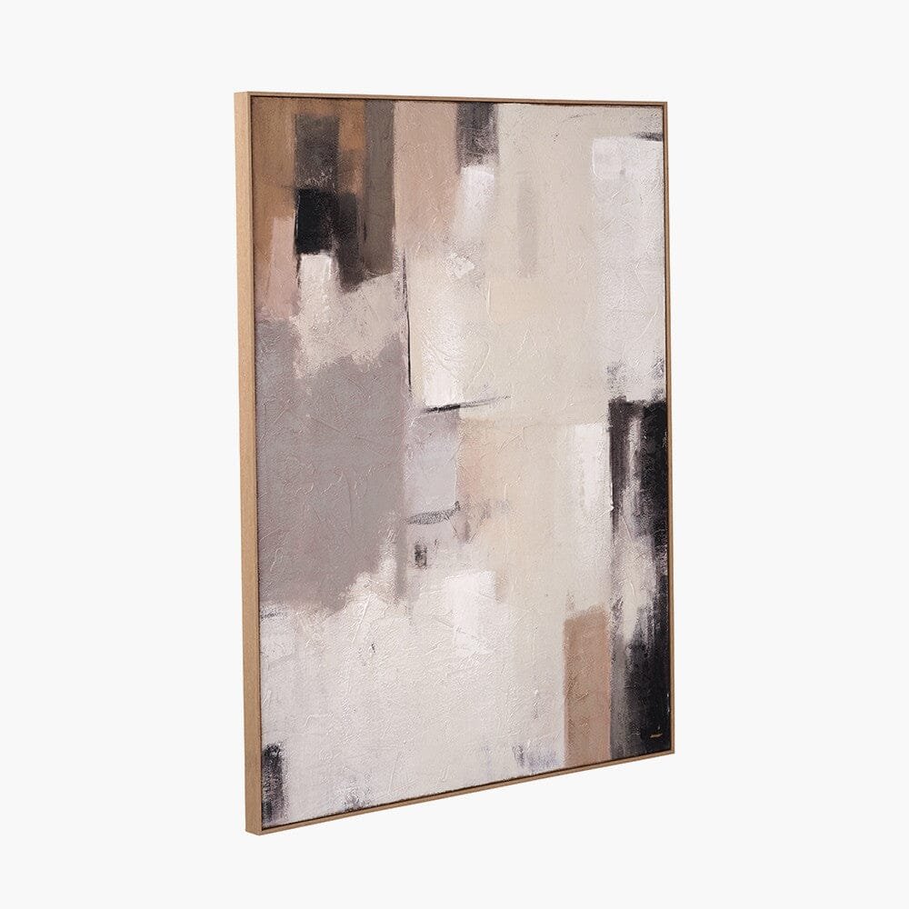 Alisona Neutral & Grey Textured Abstract Canvas with Natural Frame