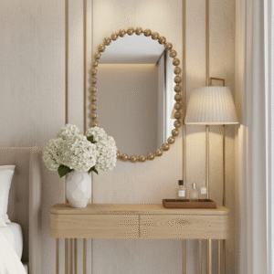 Allure Gold Oval Beaded Wall Mirror