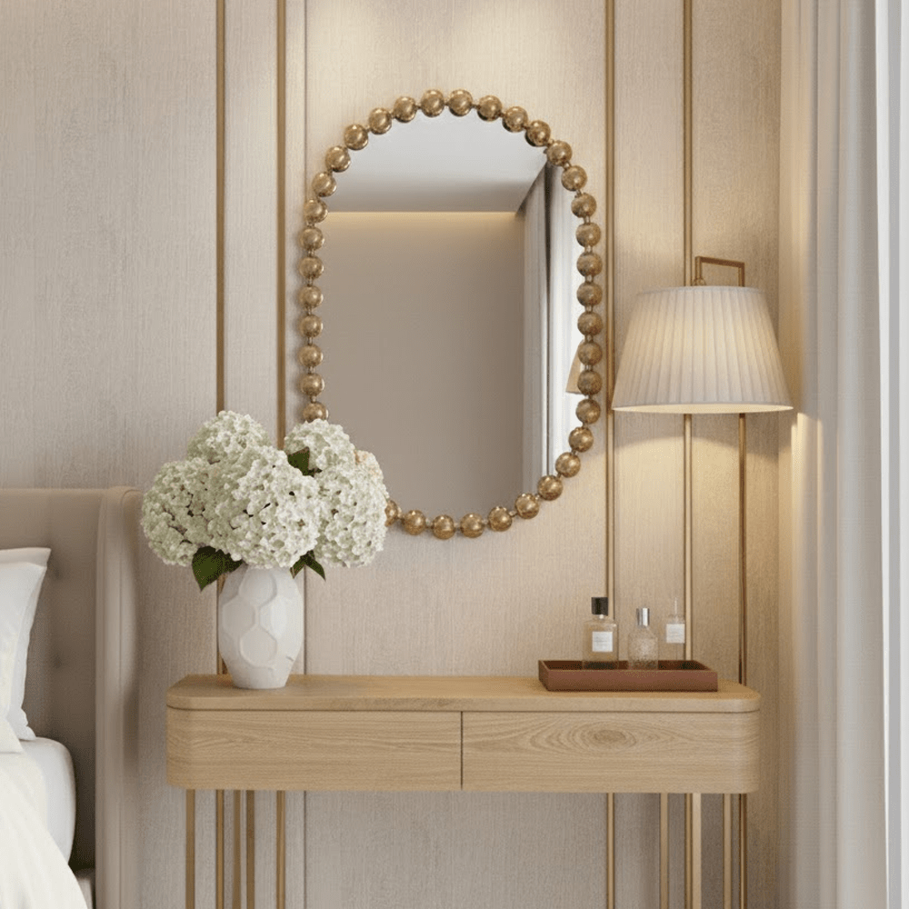 Allure Gold Oval Beaded Wall Mirror