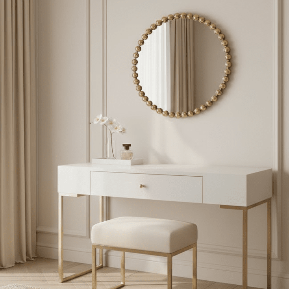 Allure Gold Round Beaded Wall Mirror