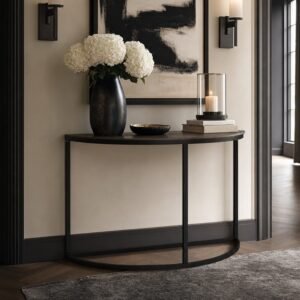 Alon Black Metal Half Moon Console Table with Bronze Top