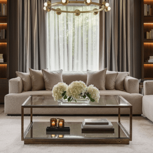 Alpha Bronze & Glass Coffee Table with Mirrored Shelf