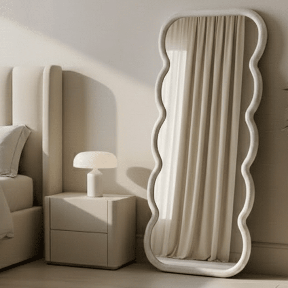 Amina Floor Standing White Concrete Effect Wave Effect Mirror