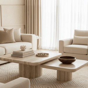 Ana Greige Faux Travertine Coffee Tables - Set of 2