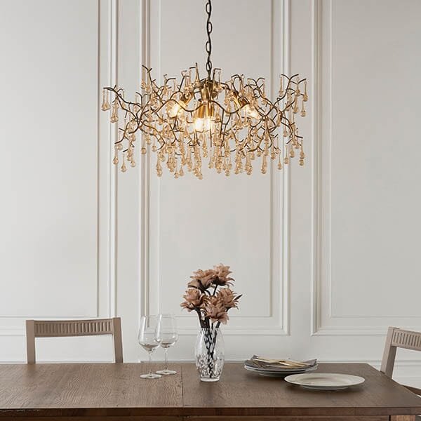 Anais Gold Branch Chandelier with Glass Droplets