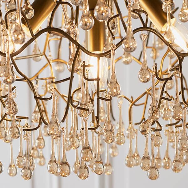 Anais Gold Branch Chandelier with Glass Droplets