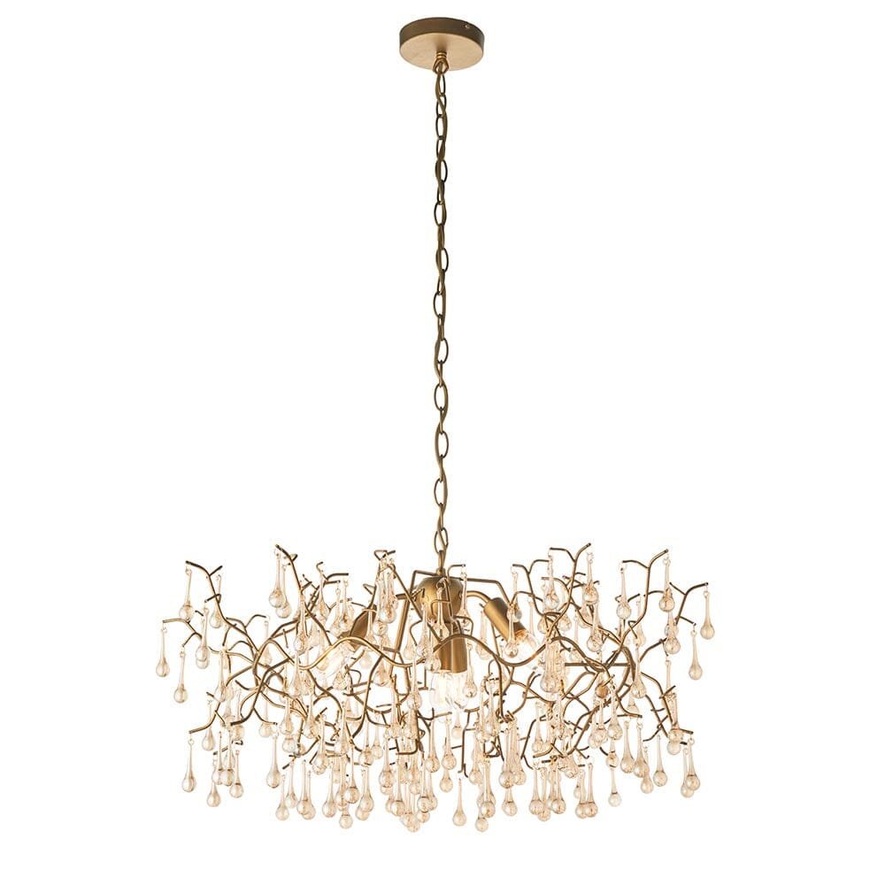 Anais Gold Branch Chandelier with Glass Droplets