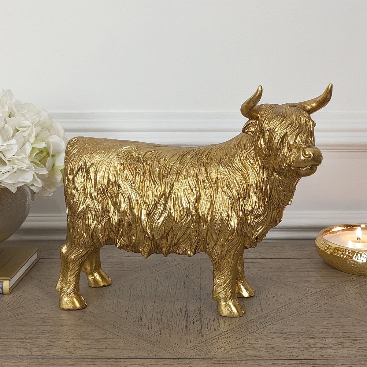 Angus Large Gold Highland Cow Ornament