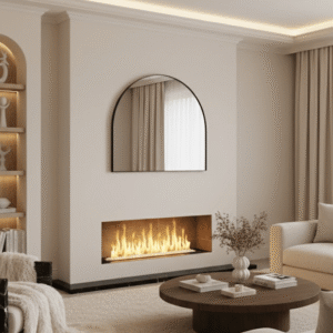 Arian Black Large Overmantle Arched Mirror