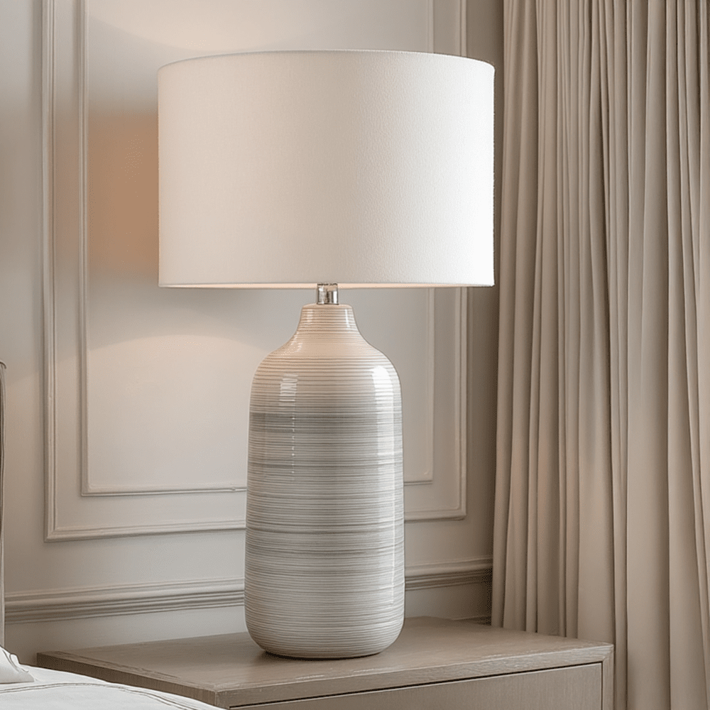 Aries Blue & Grey Ombre Ceramic Table Lamp with Cream Shade