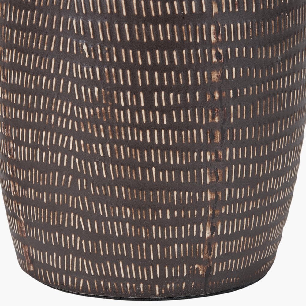 Aris Tall Brown Textured Ceramic Table Lamp with Linen Shade