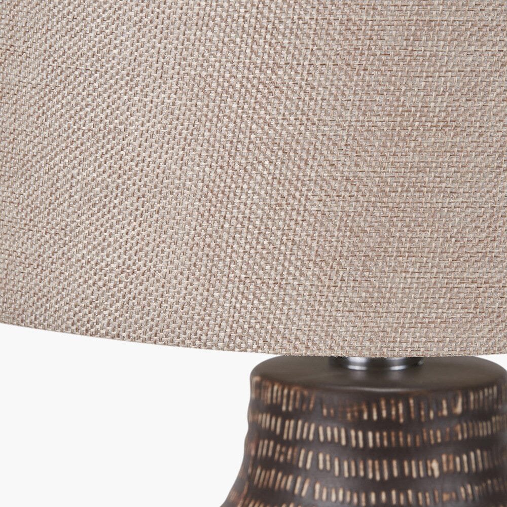 Aris Tall Brown Textured Ceramic Table Lamp with Linen Shade