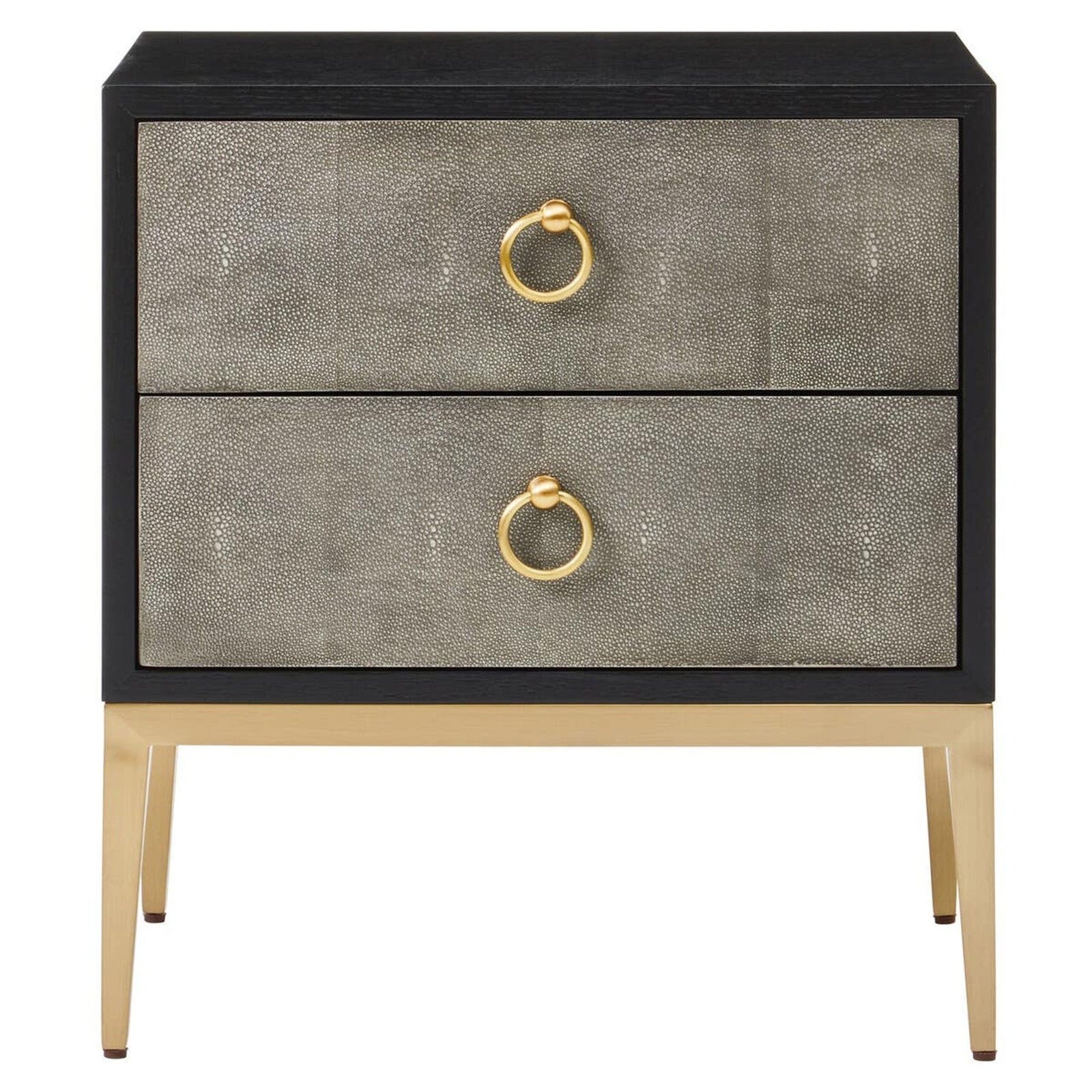 Arlen Premium Shagreen Effect 2 Drawer Bedside Table with Gold Legs