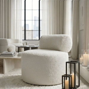 Arles White Boucle Round Accent Chair