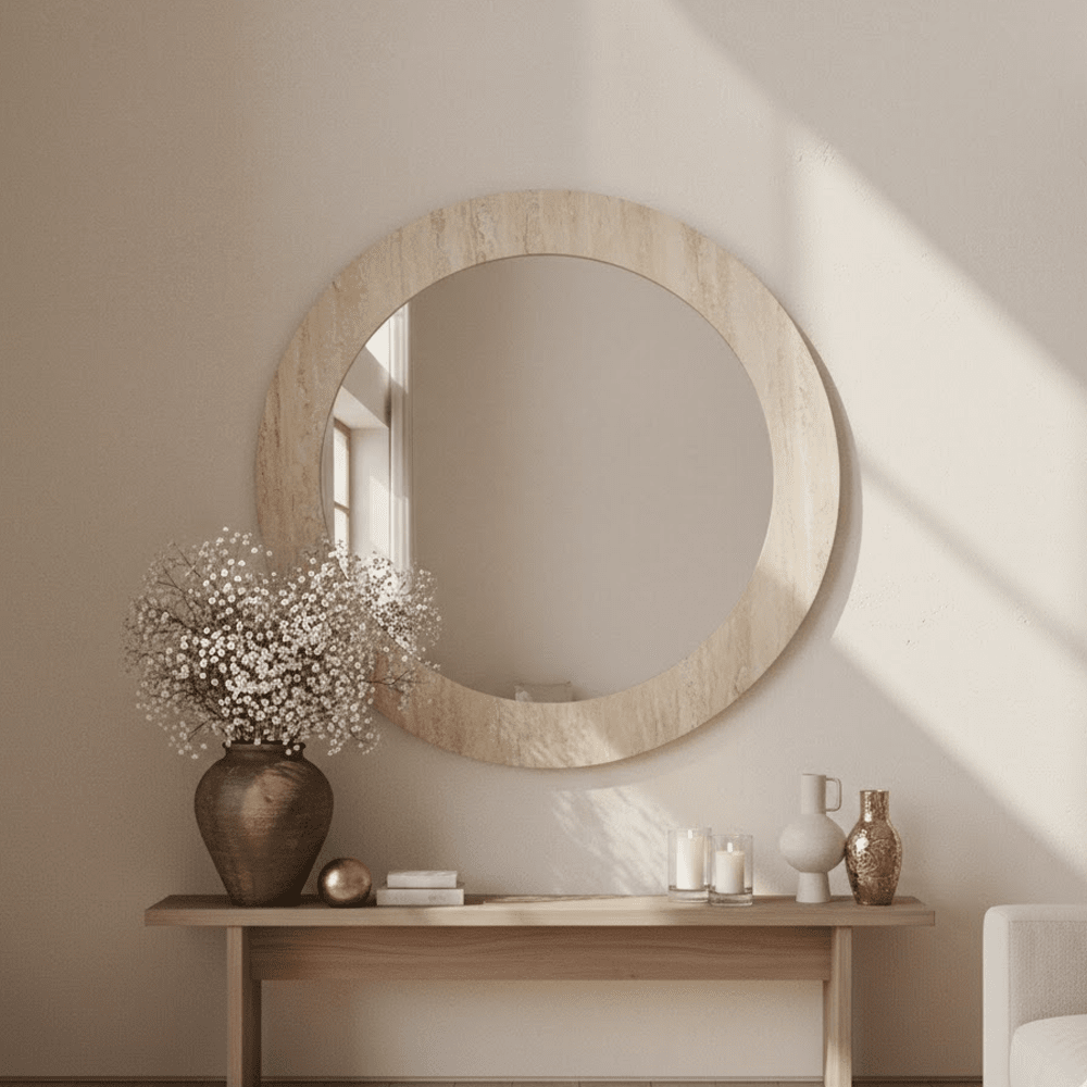 Arnot Travertine Effect Round Mirror