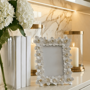 Aryane Cream & Gold 3D Flowers Photo Frame - 4x6"