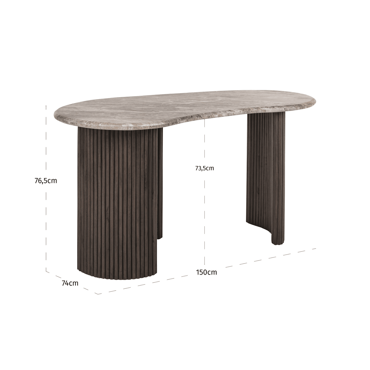 Astalina Brown Ribbed Wooden Pebble Shaped Desk with Marble Top