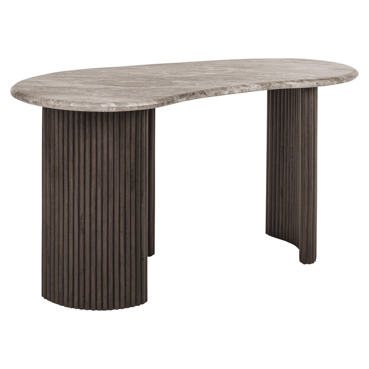 Astalina Brown Ribbed Wooden Pebble Shaped Desk with Marble Top