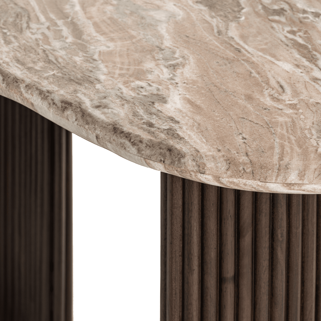 Astalina Brown Ribbed Wooden Pebble Shaped Desk with Marble Top