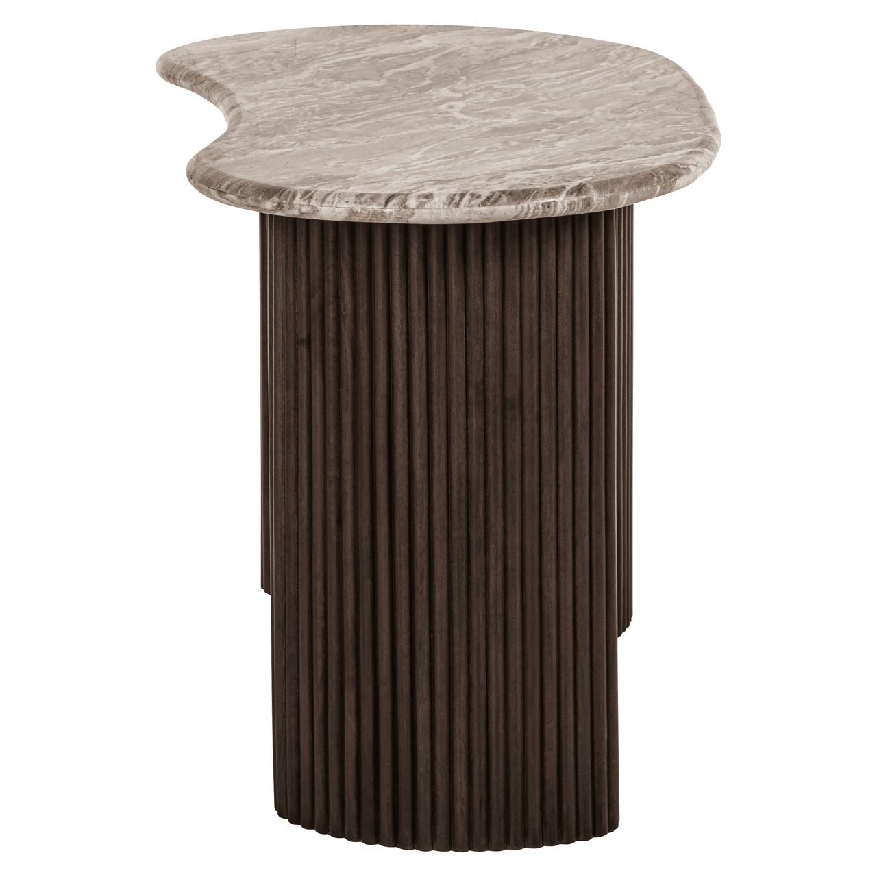 Astalina Brown Ribbed Wooden Pebble Shaped Desk with Marble Top