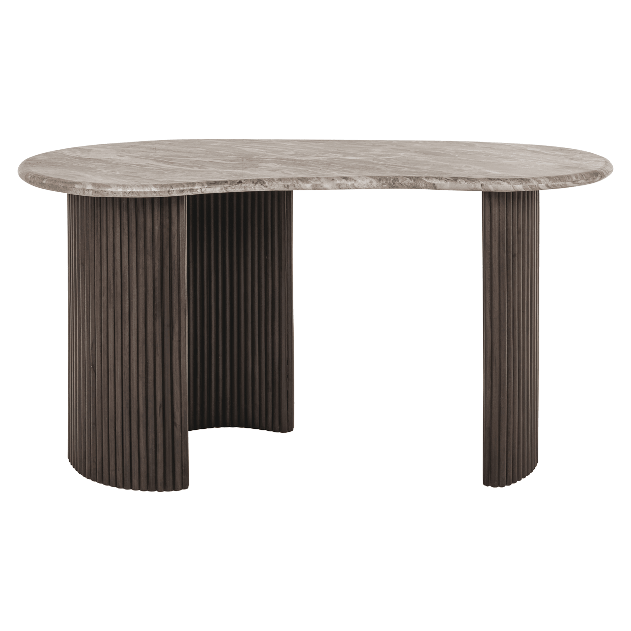 Astalina Brown Ribbed Wooden Pebble Shaped Desk with Marble Top