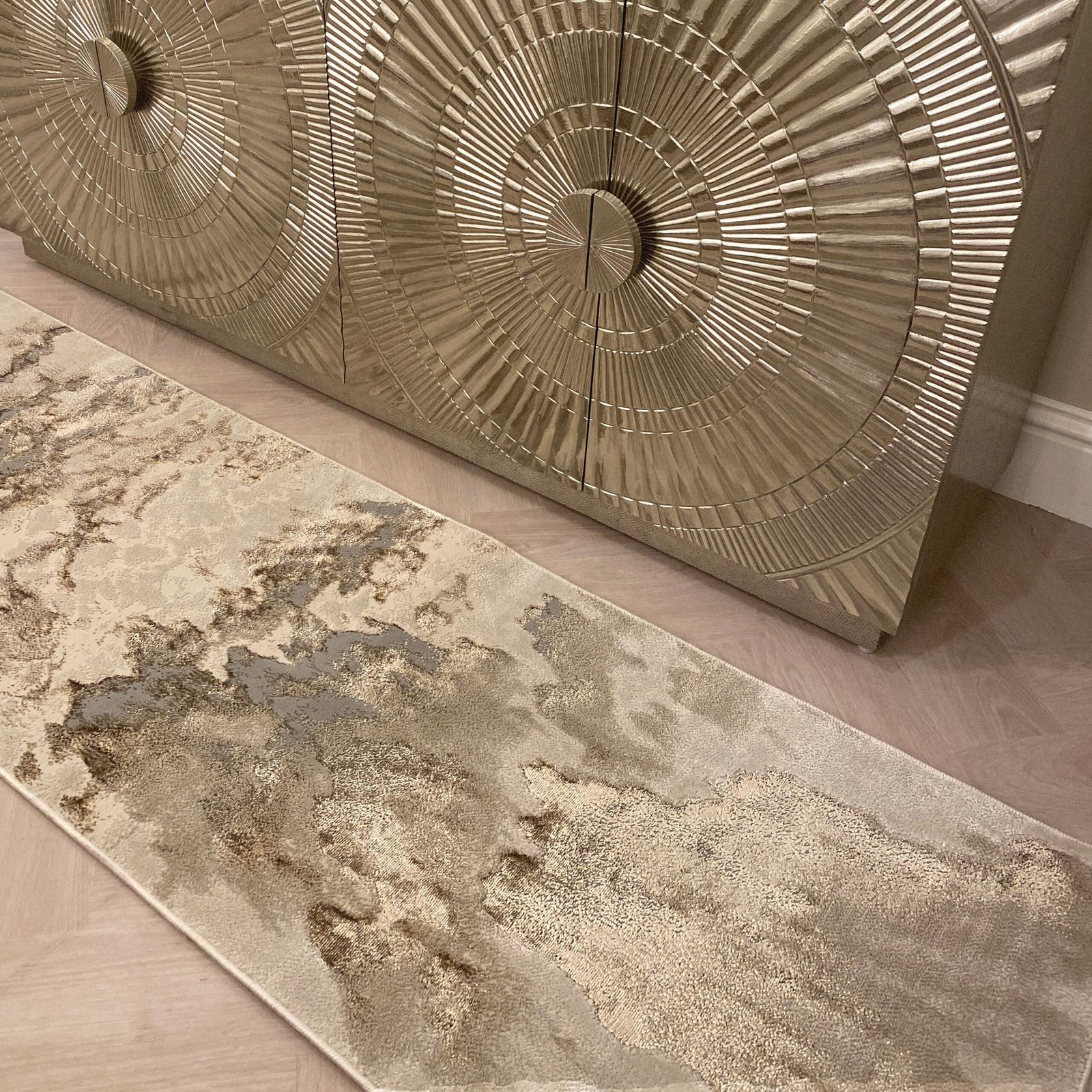 Astoria Cream & Gold Marble Runner Rug With Grey Tones