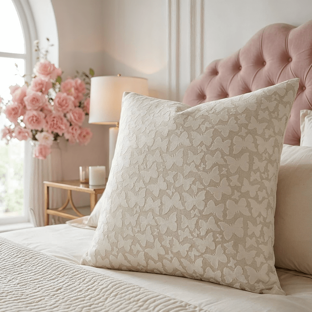 Astraea Ivory Butterfly Print Cushion - 50x50cm
