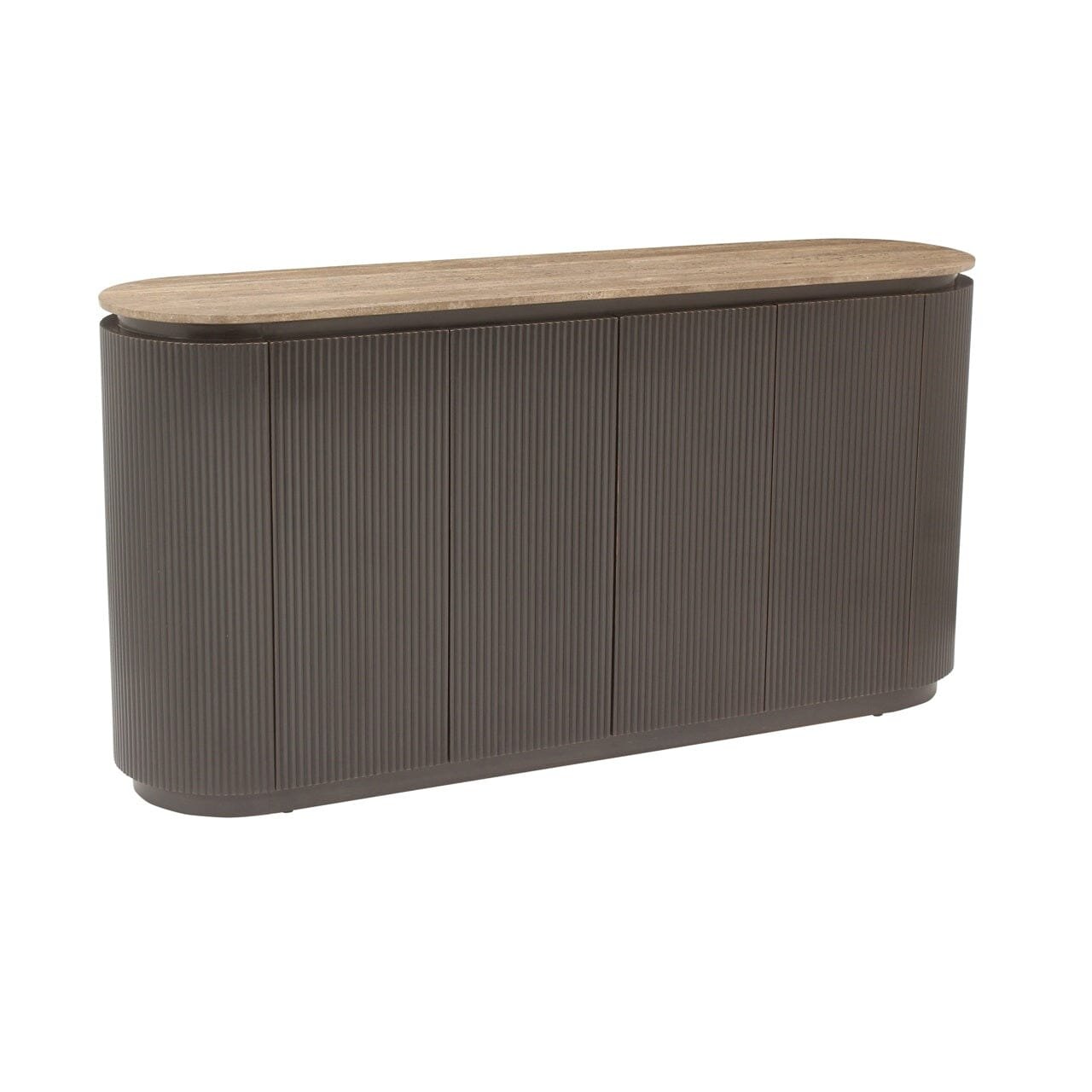 Aya Brown Ribbed Sideboard with Travertine Top