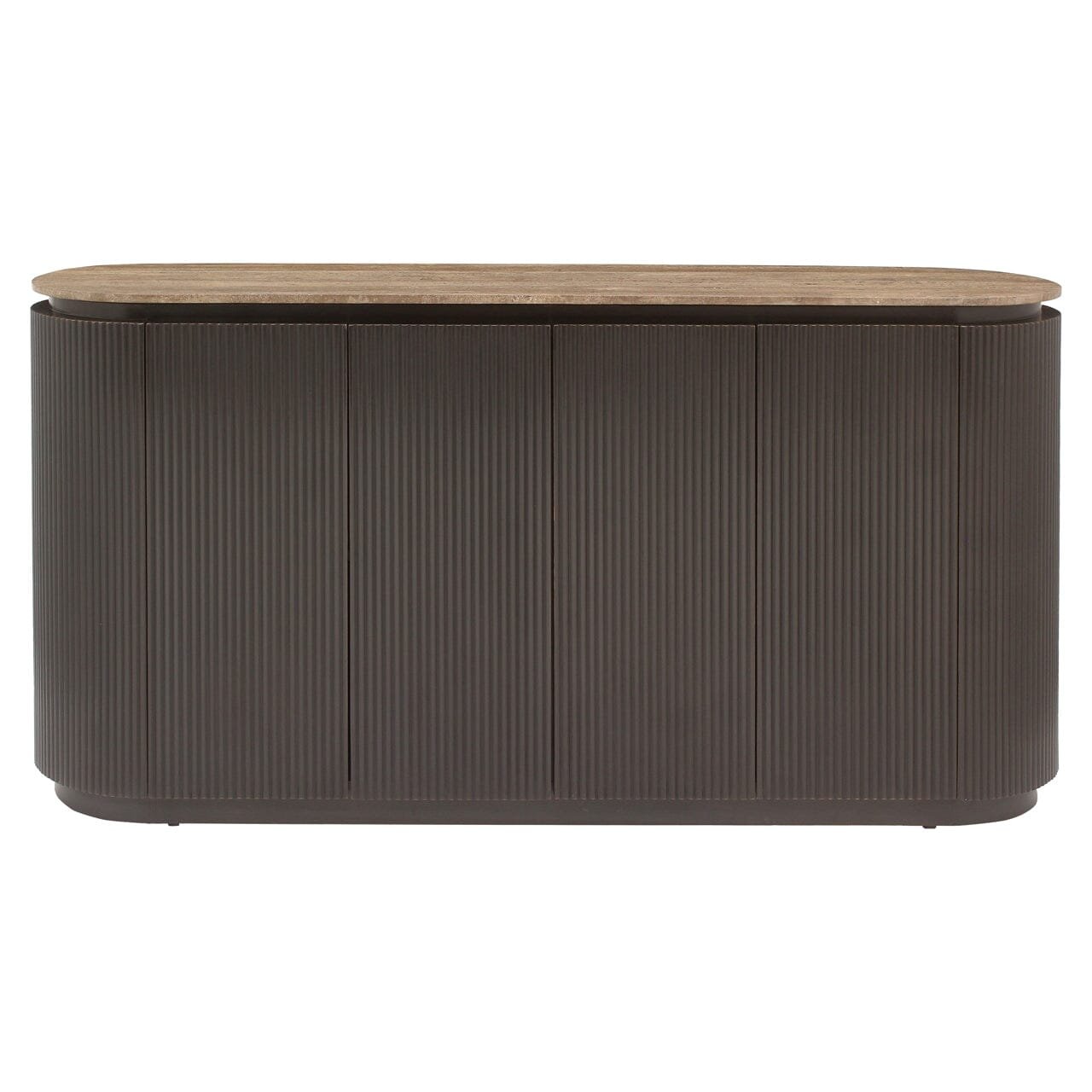 Aya Brown Ribbed Sideboard with Travertine Top