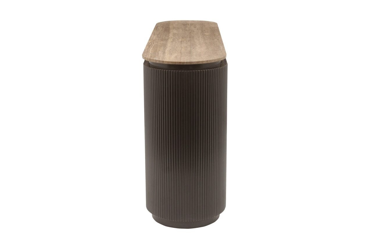 Aya Brown Ribbed Sideboard with Travertine Top