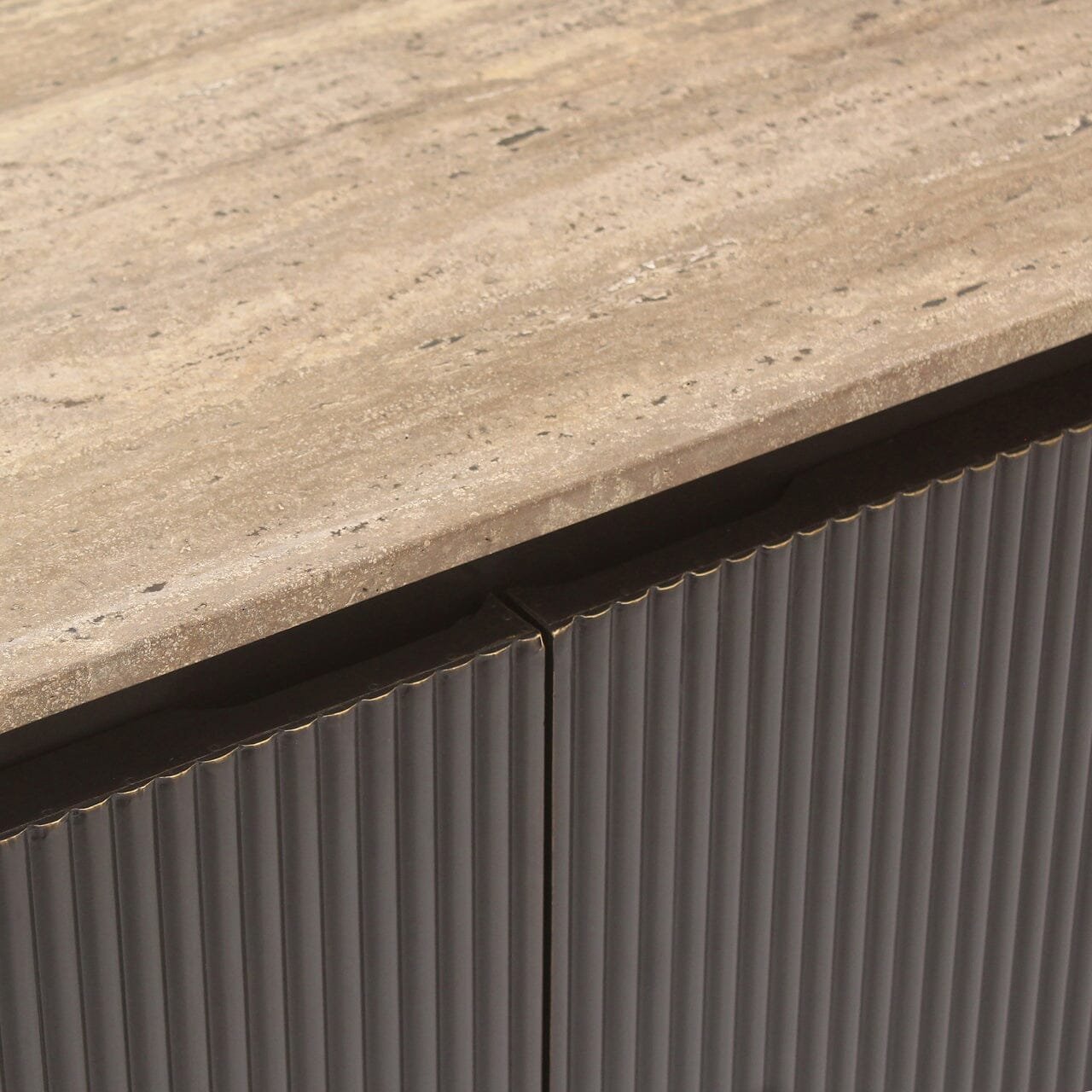 Aya Brown Ribbed Sideboard with Travertine Top