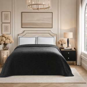 Azalea Black Velvet Embroidered Bedspread