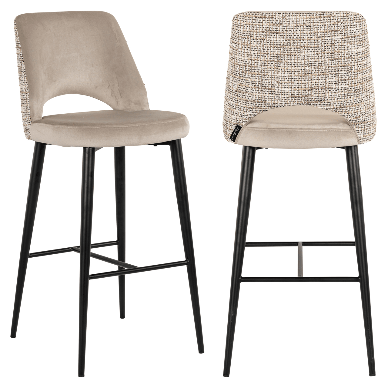 Azura Taupe Velvet & Tweed Bar Stool with Black Legs