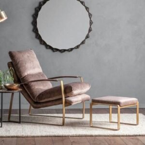 Baltora Mushroom & Gold Upholstered Lounge Chair