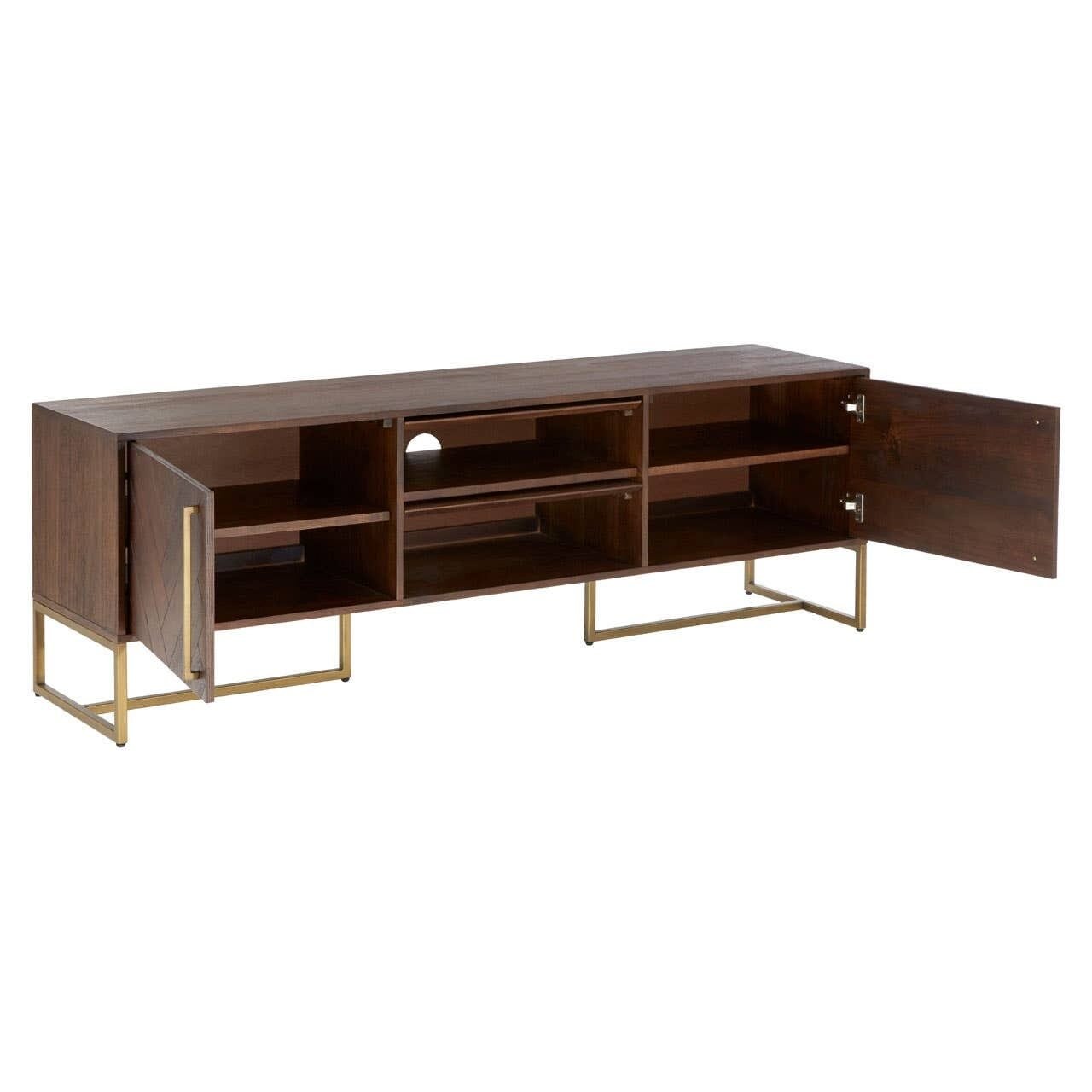 Bancha Dark Wood Media Unit with Herringbone Detail