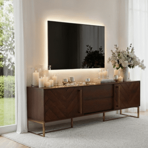 Bancha Dark Wood Media Unit with Herringbone Detail