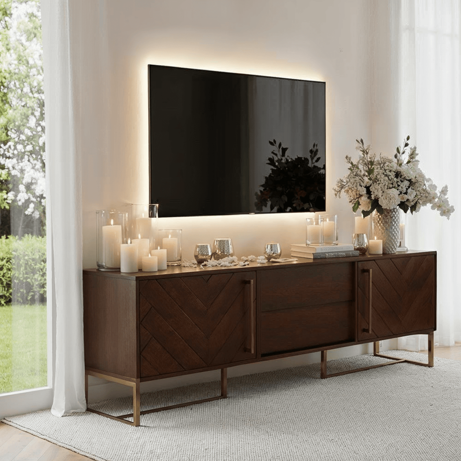 Bancha Dark Wood Media Unit with Herringbone Detail