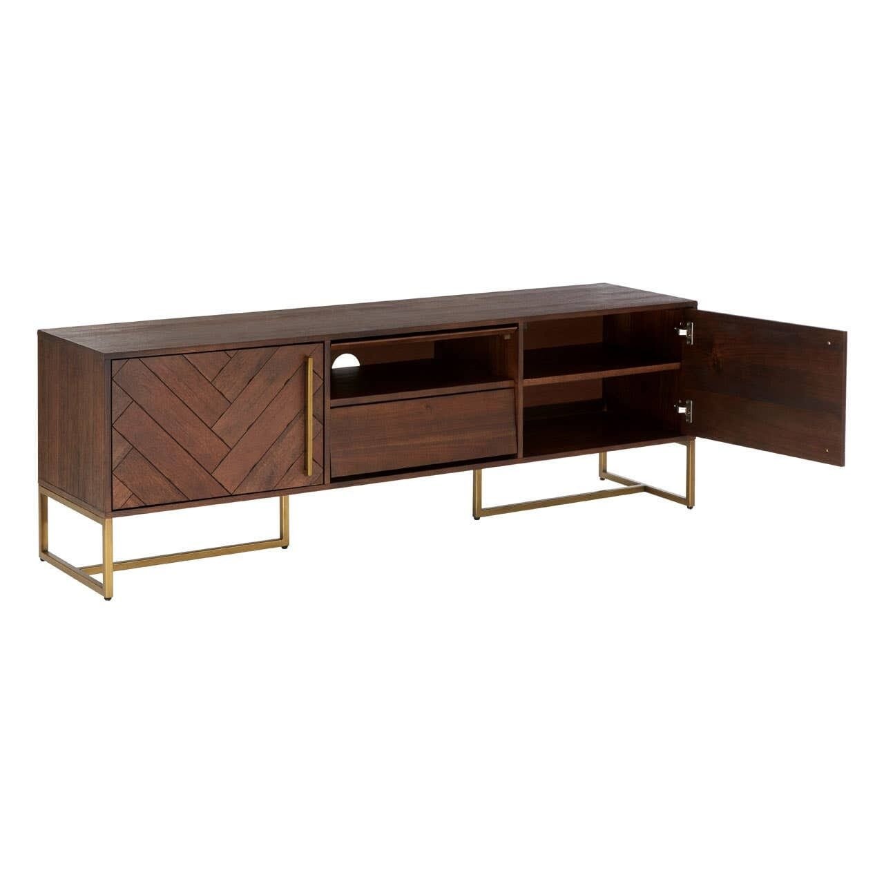 Bancha Dark Wood Media Unit with Herringbone Detail