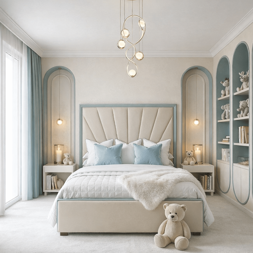 Barcelona Cream & Blue Sunburst Bed