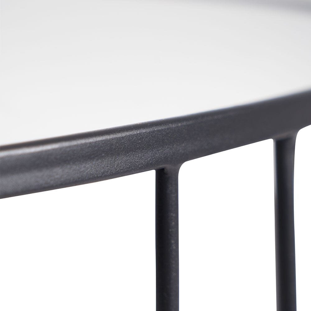 Lorenza Black Metal Half Moon Console Table with Mirrored Top