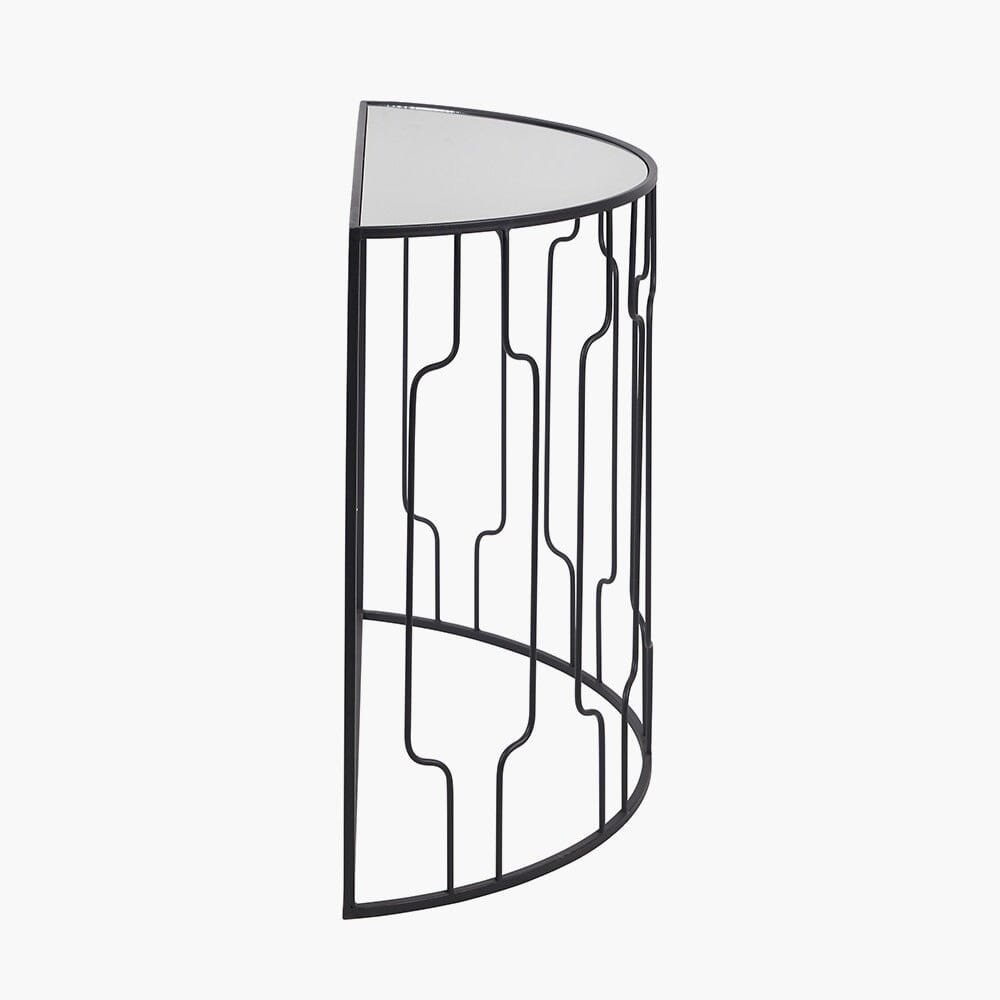 Lorenza Black Metal Half Moon Console Table with Mirrored Top