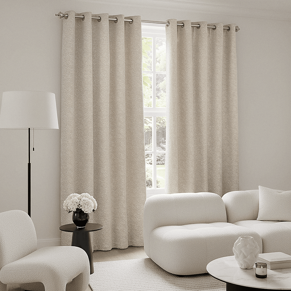 Beatriz Ivory Textured Chenille Eyelet Curtain Pair