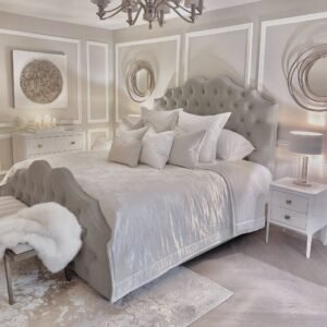 Belvoir Grey Luxury Curved Velvet Bed