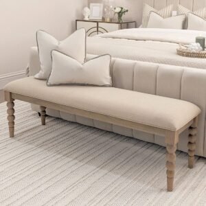 Blenheim Linen Fabric Top Bench with Oak Legs