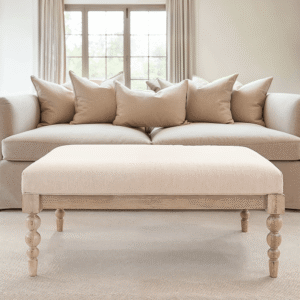 Blenheim Linen Fabric Top Square Coffee Table with Oak Legs