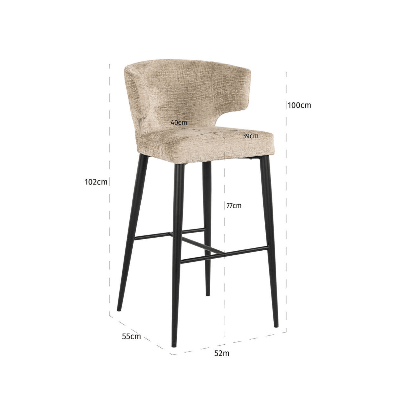 Bourton Beige Chenille Bar Stool with Black Legs