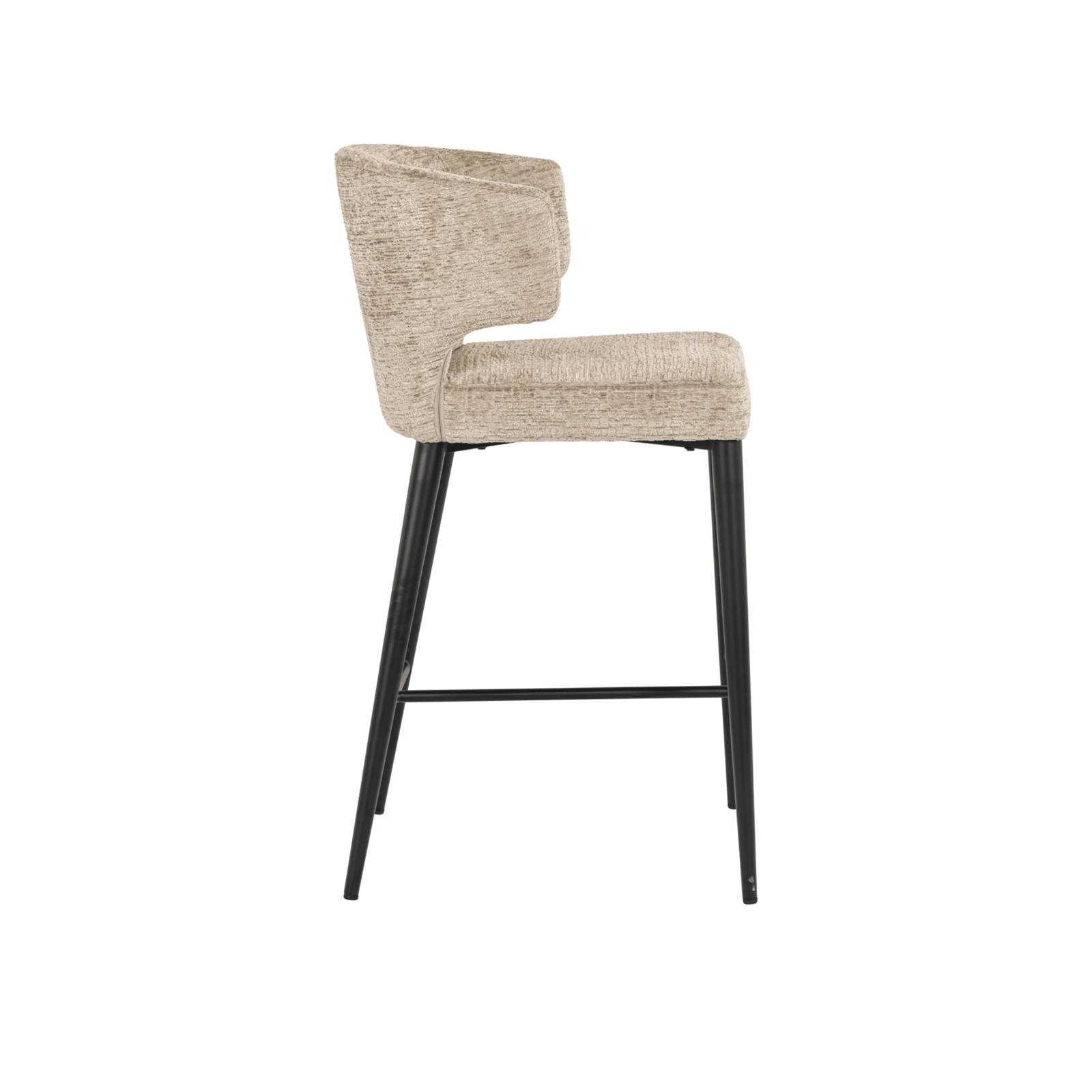 Bourton Beige Chenille Low Bar Stool with Black Legs