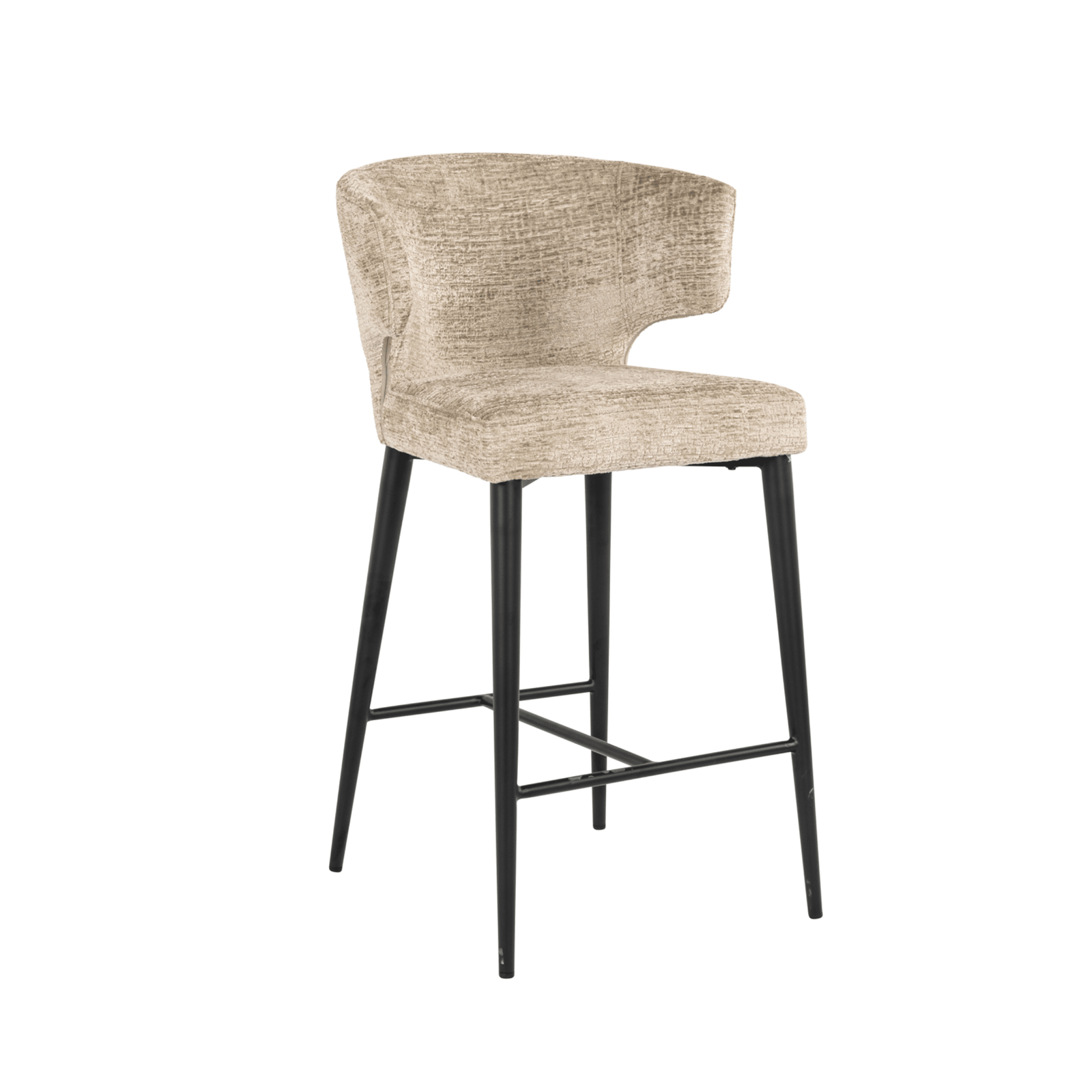 Bourton Beige Chenille Low Bar Stool with Black Legs